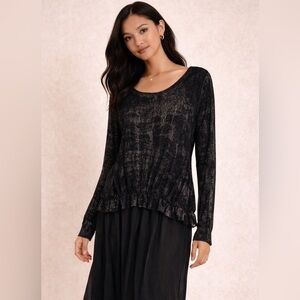 Black Metallic Chic Sheer Silk Blouse Size Small Indie Grunge Ethereal Goth